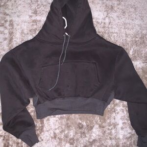 Grey Cropped Hoodie Sweater